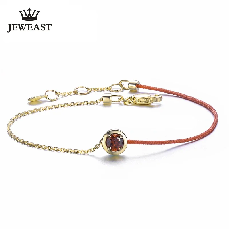 

ENZOZB Natural Garnet/topaz 9k Pure Gold Female Bracelets Fine Jewelry Gift Girl Thin Trendy Solid 750 Real Bangle Good Nice