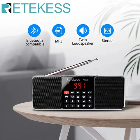 Retekess Digital Portátil TR602 Rádio AM FM Bluetooth Speaker Estéreo MP3 Player TF Cartão SD Unidade USB Handsfree Chamada LED