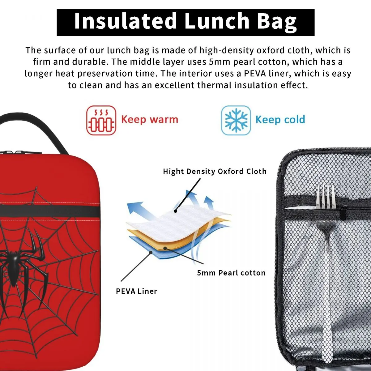 Spider And Web Insulated Lunch Bag for Women Children Leakproof Food Boxes Thermal Lunch Box Tote