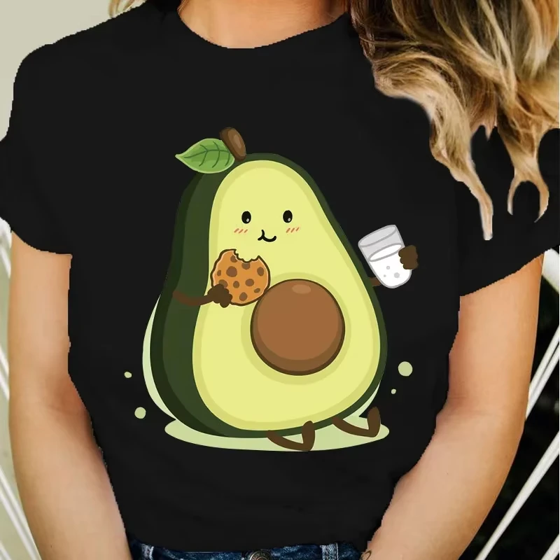Men Women Casual T Shirt Cute Cartoon Avocado Print Short Sleeve Tee Unisex Summer Crew Neck Graphic T-shirt Gift Funny