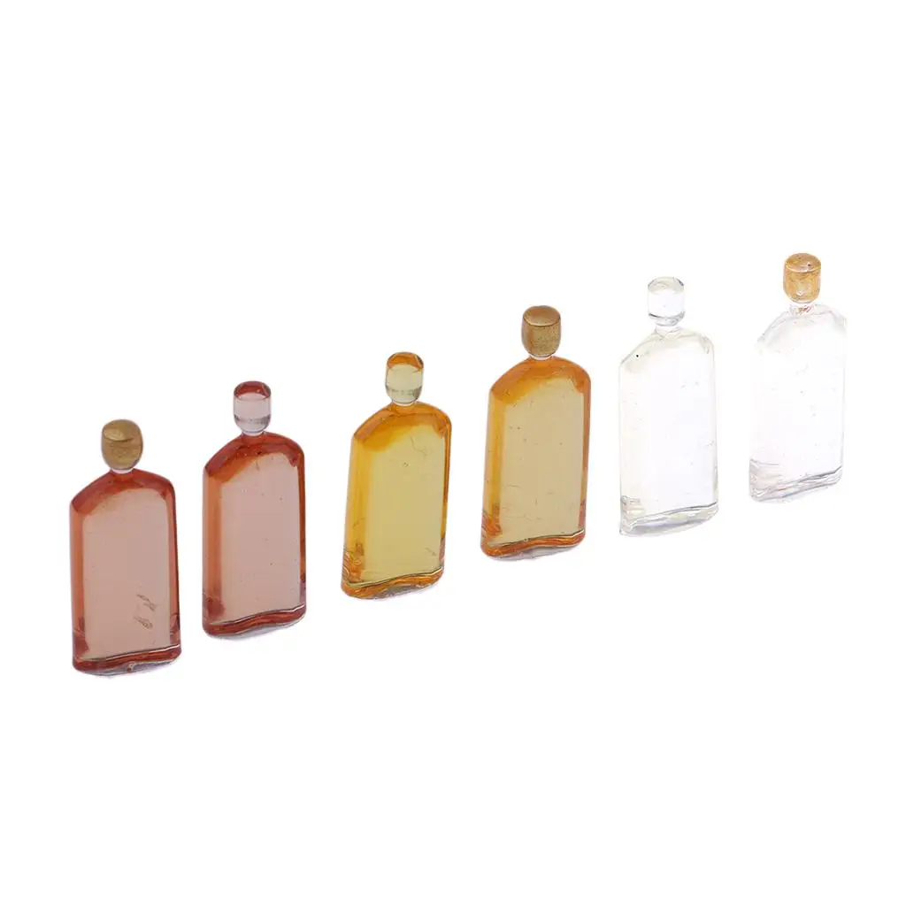 Juego de botellas de Whisky en miniatura, modelo de casa de muñecas, alimentos, comestibles, cocina, decoraciones de jardín de hadas, 6 piezas