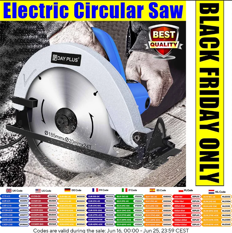 Scie circulaire électrique 2000W, moteur entièrement en cuivre, Machine de découpe de panneaux haute puissance filaires, outils électriques pour le travail du bois avec lame de 185mm