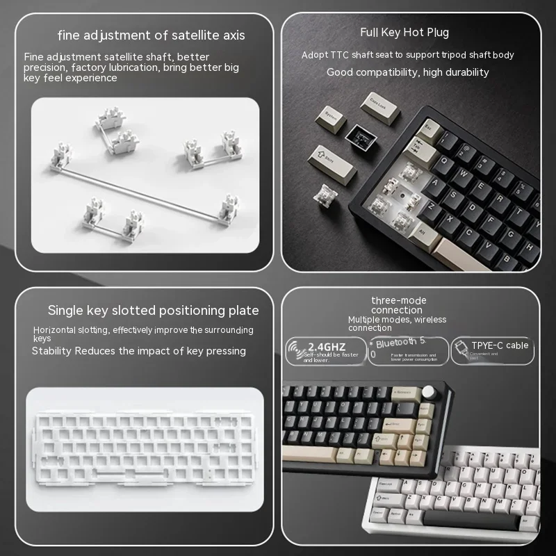 Key Set Universe Al66 Aluminum Turd Three-Mode Gasket Bluetooth Mechanical Keyboard Hot Plug Custom Gaming Esports Gamer Gift