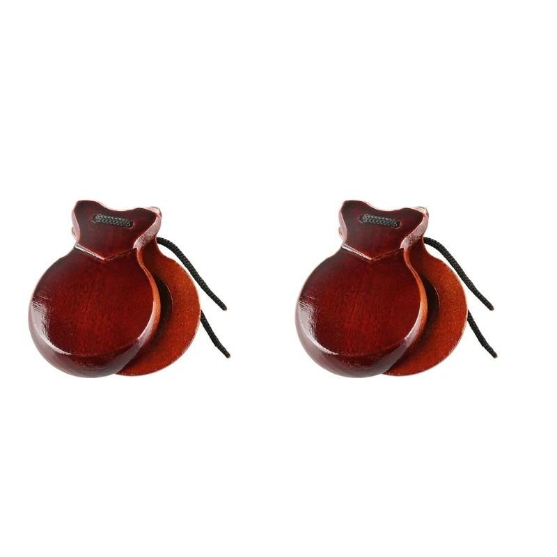 2Pcs Traditional Castanet Spanish Castanets Flamenco Dance Castanets with String Hand Clapper Orff Music Instrument