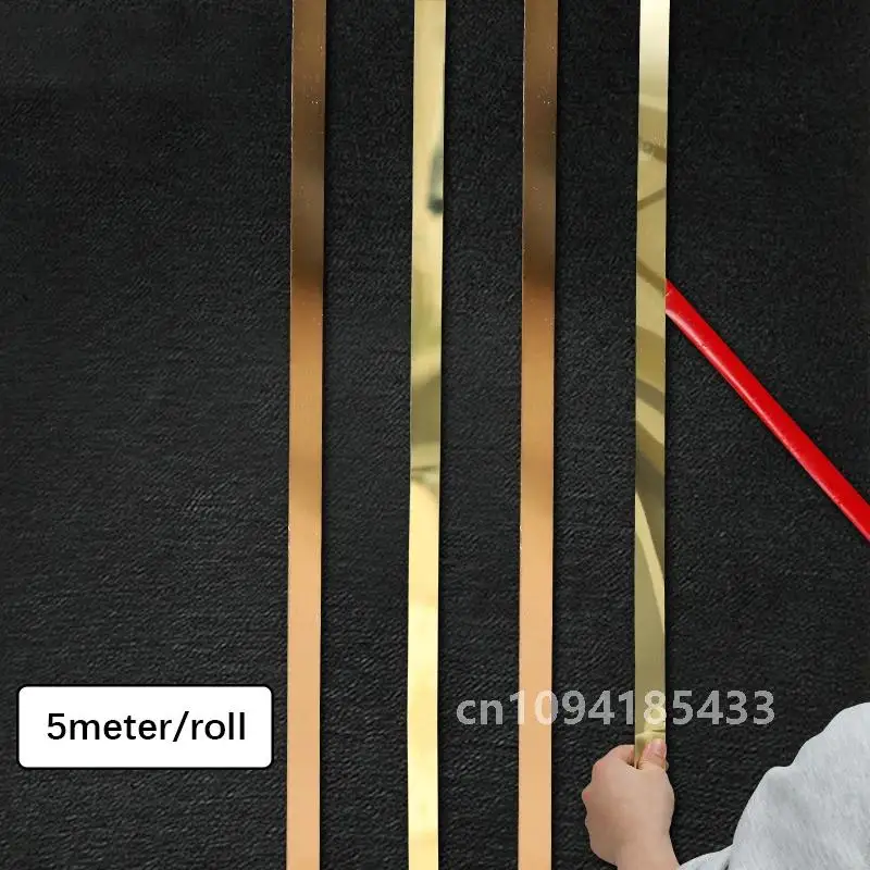 5/10Meter Gold Wall Sticker Strip Stainless Steel Flat Self Adhesive Living Room Decoration Mirrors for Home Wall Edge Strip