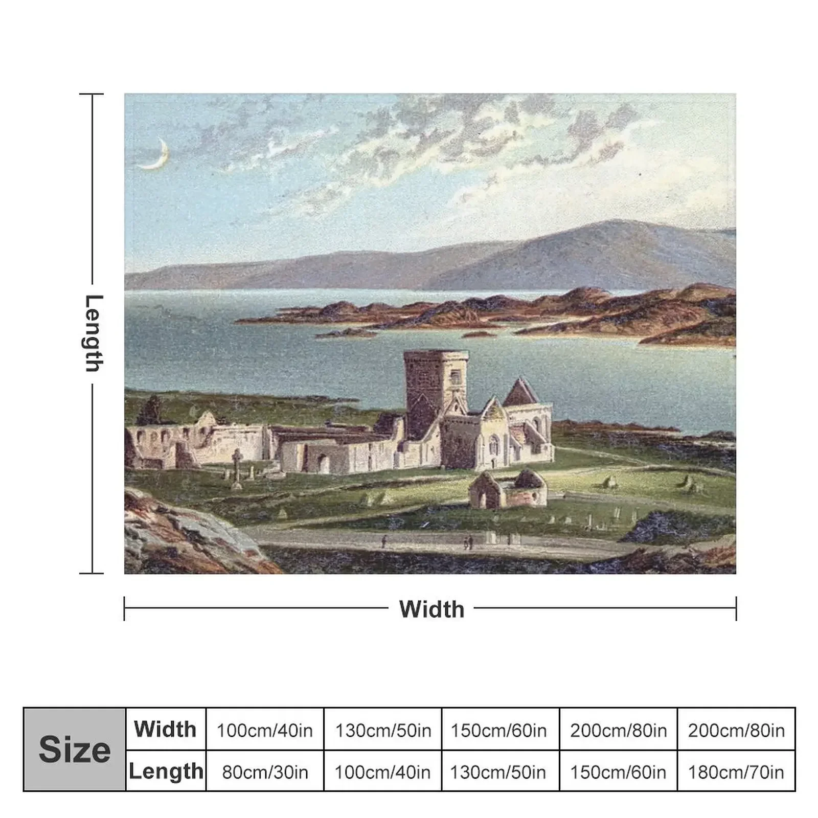 Vintage Illustration of Iona Abbey, Isle of Iona Throw Blanket for sofa Giant Sofa anime for winter Blankets