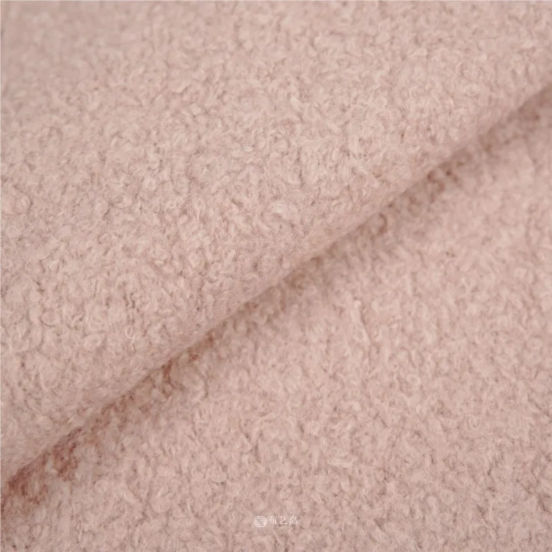 Fluffy thick nude pink looped knitted wool micro-elastic fabric coat overcoat cape designer