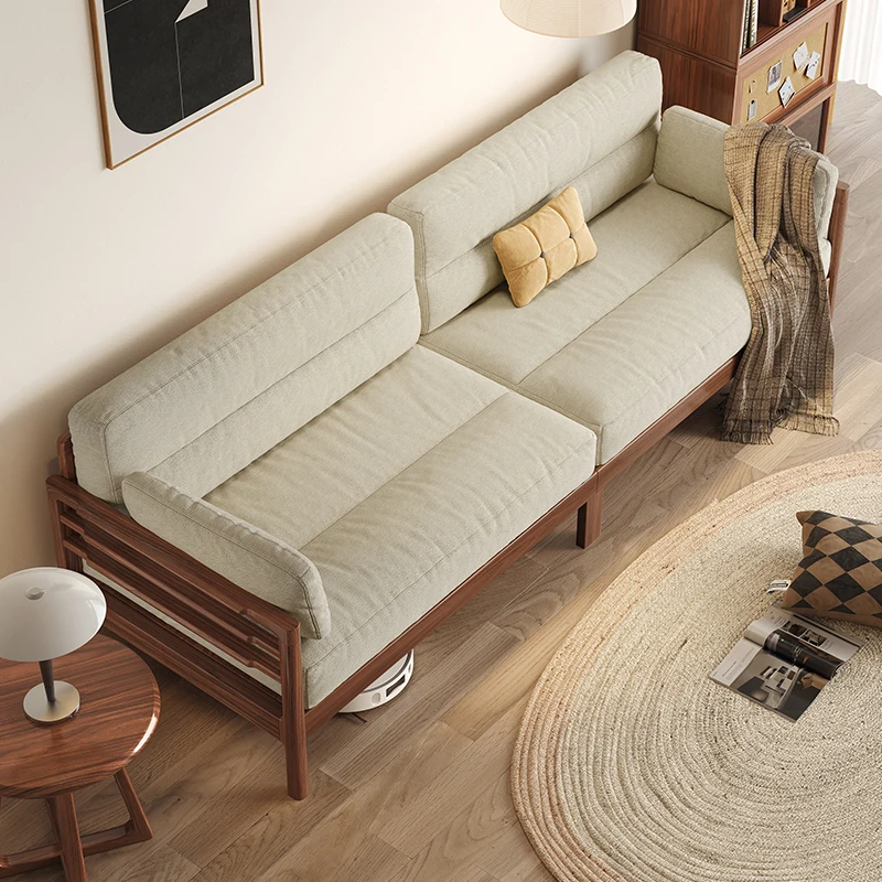 LMM new Chinese-style all-solid wood sofa living room straight row small apartment winter and summer dual-purpose sofa