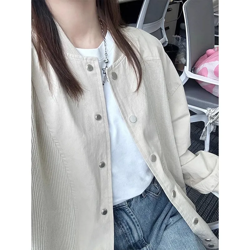 Corduroy patchwork jacket 2024 new spring and autumn baseball jacket for women