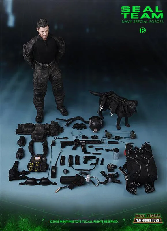 1/6 Minitimes M013 USA. Figurka Kapitana z Oddziału Uszczelnionego z Psem, Pełny Zestaw, Ruchome Figurki Akcji, Prezent dla Fanów, 30 cm