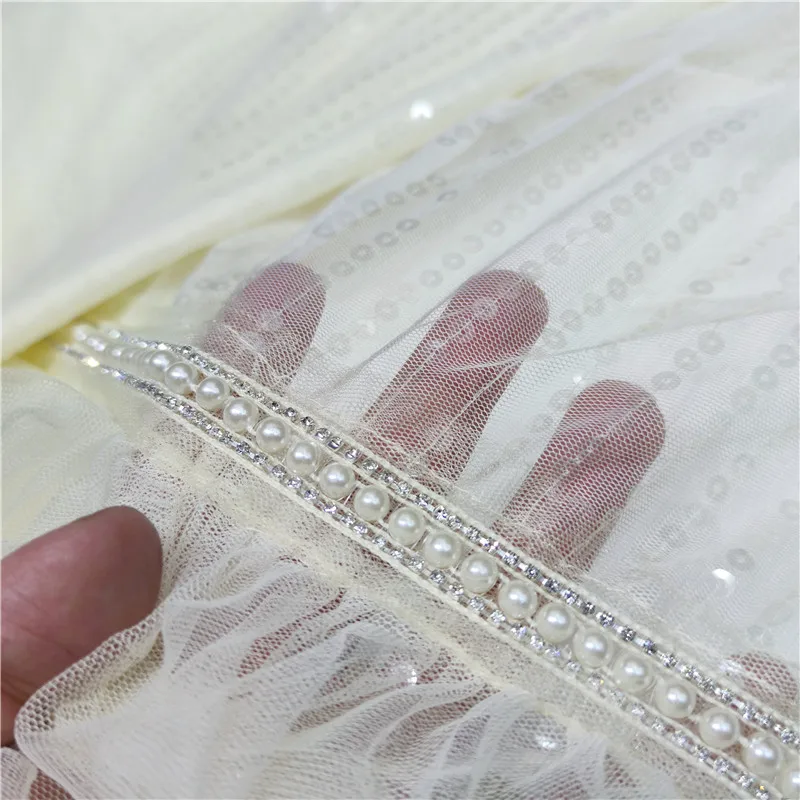 Hot Sale Sequins Lace Fabrics 2022 African Net Lace Fabric High Quality Nigeria French Tulle Mesh Lace Beads For Bridal Y99