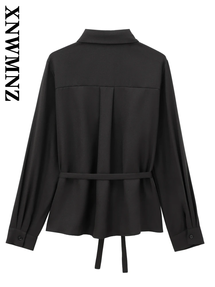 XNWMNZ 2024 Autumn New Female Fashion Lace Shirt Outerwear Edgy Woman Long Sleeve Turn-down Collar Top Ruffles Regular Fit Coat