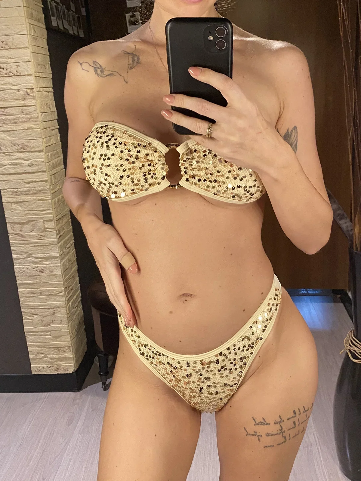 Sequins Shiny Bling Bandeau Bikini Female Swimsuit Women Swimwear Two-pieces Bikini set Brazilian Bather Bathing Suit Swim V7311