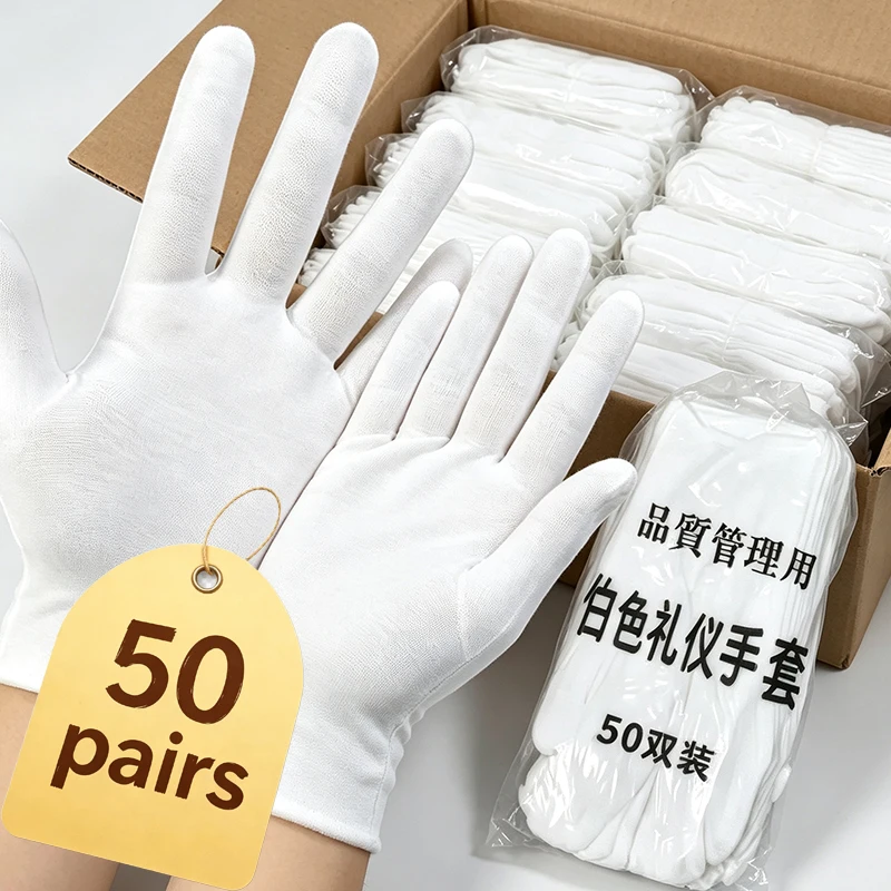 White Cotton Work Gloves Bulk for Dry Handling Film SPA Gloves Ceremonial High Stretch Gloves Household Cleaning Working Tools
