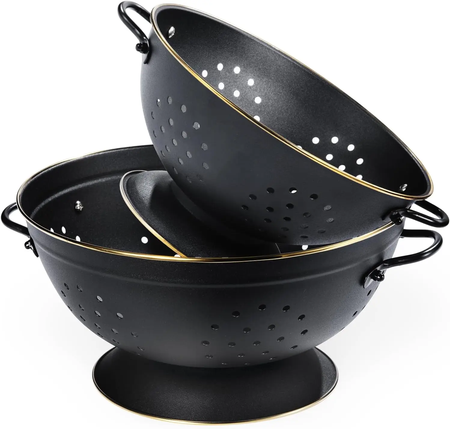 

Metal Colander Set of 2, Strainer Basket with Handles perfect for Spaghetti, Pasta, Berry, Vegetable, Fruit, Solid Base