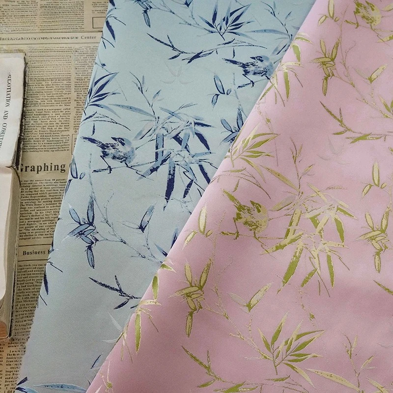 Bamboo Leaf Sparrow Brocade Chinese-Style Yarn-Dyed Jacquard Fabric Soft Decorative Vest Material Sewing Accessories Wholesale