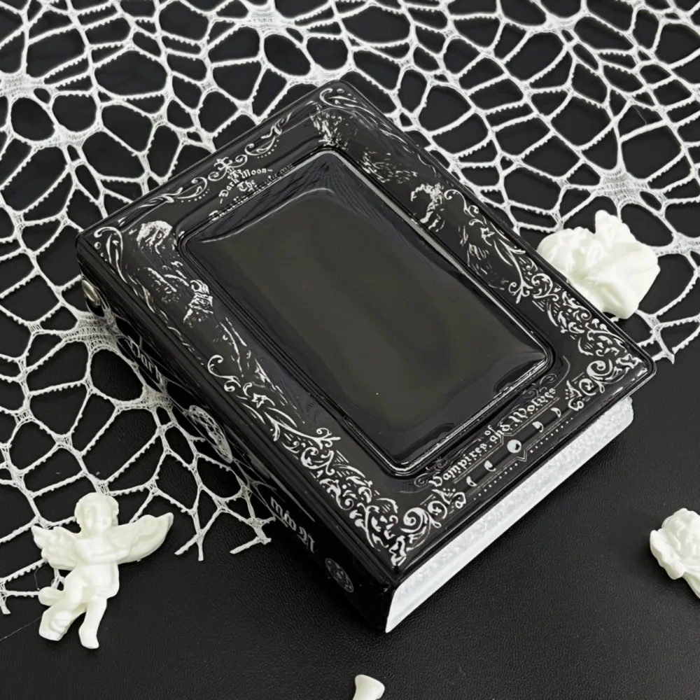Mini Black Card Album Gothic Dark Style PVC Photocard Binder 3-3.5 Inch with 16 Internal Pages Collectible Card Album Unisex