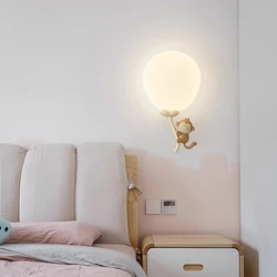 Cute Balloon Monkey Bear Lamp Children's Room Wall Lamps Cartoon Creative Baby Room Nursery Boy Girl Bedroom Bedside Wall Lights