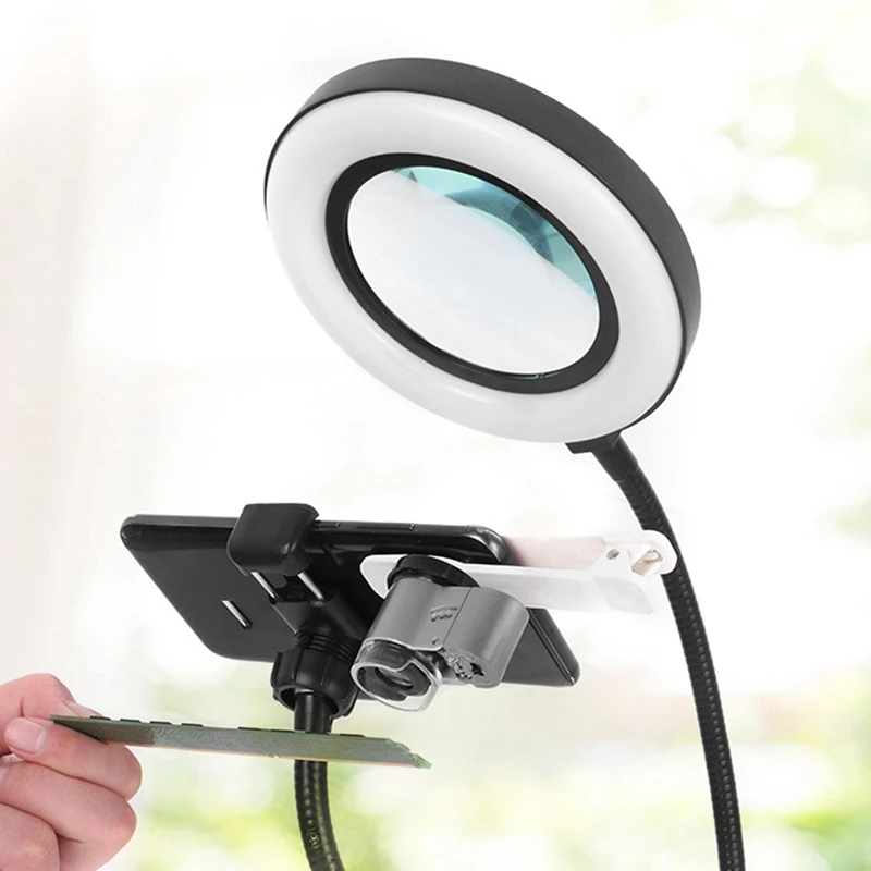 Lampe de bureau multifonctionnelle avec lumières LED, loupe, loupe d'aide, loupe à souder à la main, outil de loupe