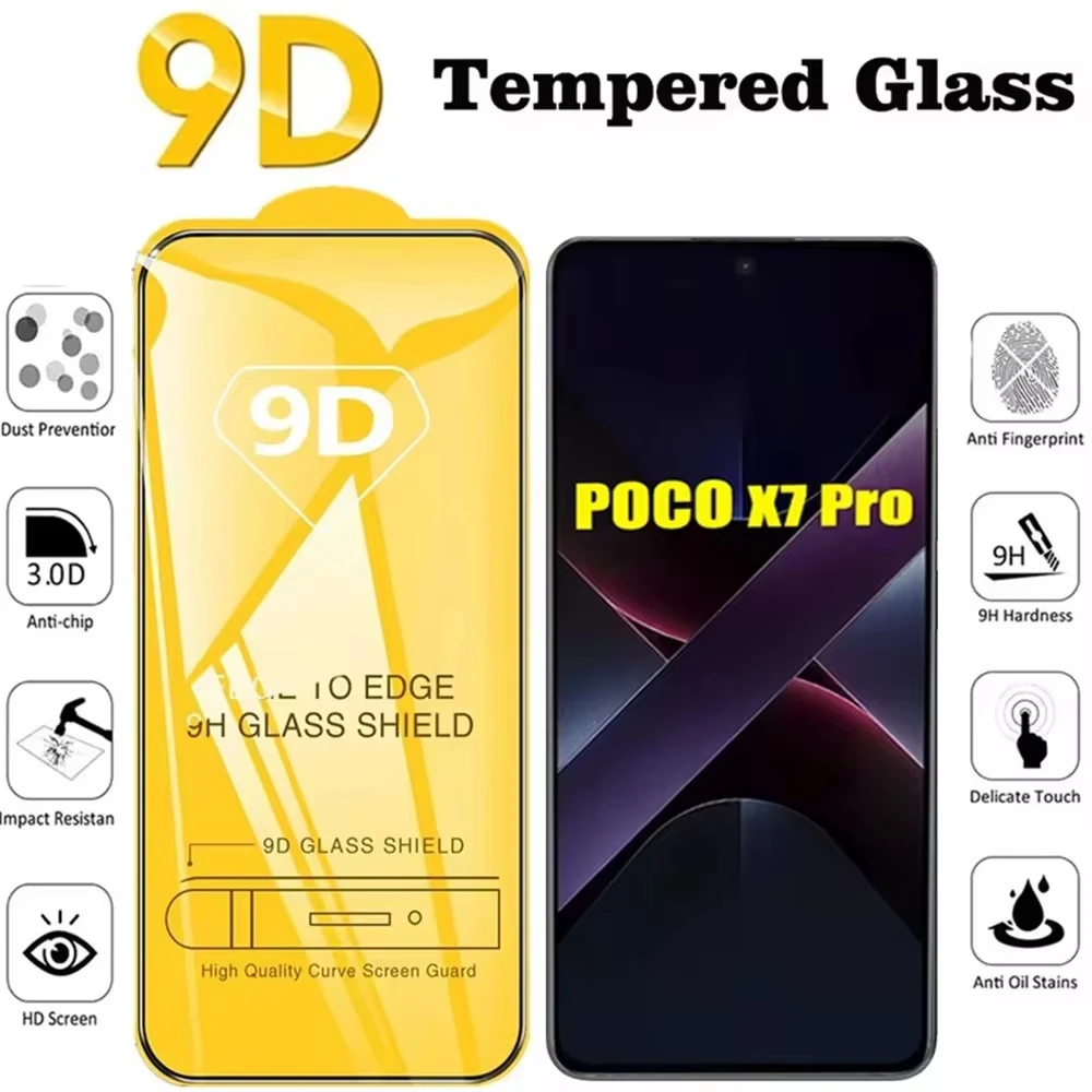 

1-5PCS 9D Tempered Glass For Xiaomi Poco X7 Pro X6 X5 X4 NCF X3 GT F5 Pro F3 F6 Poco M7 M6 5G M5 M4 C65 C61 C55 Screen Protector