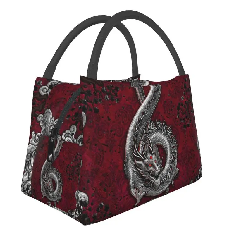 

Music Dragon Gothic Pattern Insulated Lunch Bags for Women Chinese Asian Style Resuable Cooler Thermal Bento Box Camping Travel