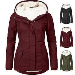 Chaqueta con cremallera para exteriores para mujer, abrigo cálido a prueba de viento, impermeable, con capucha de montañismo, Tops de manga larga de Color sólido, Otoño e Invierno