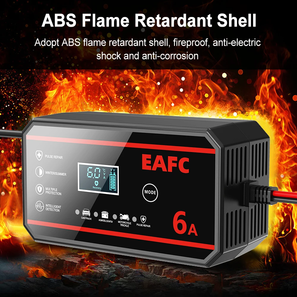 EAFC 6A /8A 12V Intelligentes Autobatterieladegerät Auto- und Motorradbatterieleinheit Blei-Säure-Batterie-Reparatur LCD-Display – Detail 7