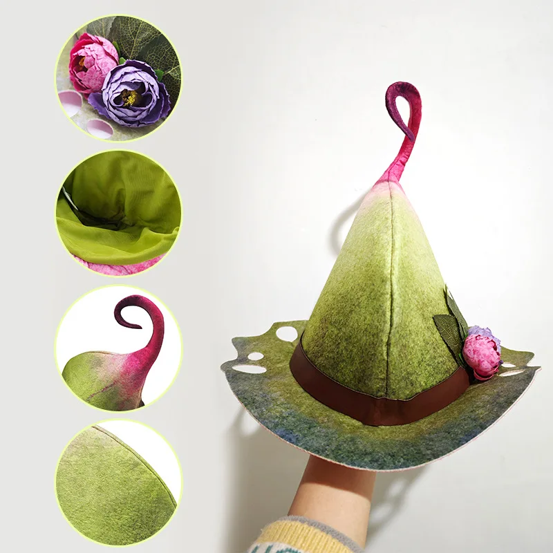 Lotus leaf witch hat, pink blue flower hat, artificial plant lotus hat, handmade, party gifts, home decoration, holiday dress,