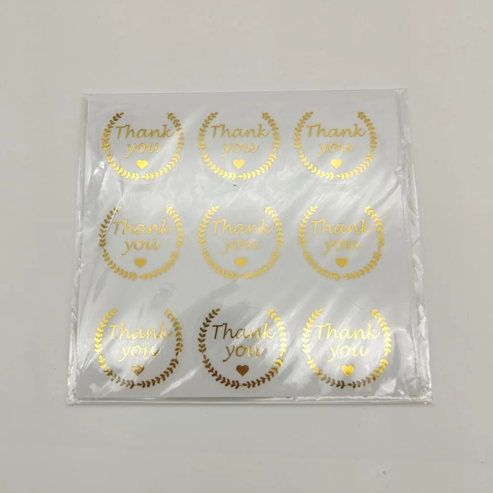 Gold Foil Thank You Sticker 1.5inch Glitter Clear Self Adhesive Envelope Seals Gold Foil Embossed Transparent Stickers 120 Pcs