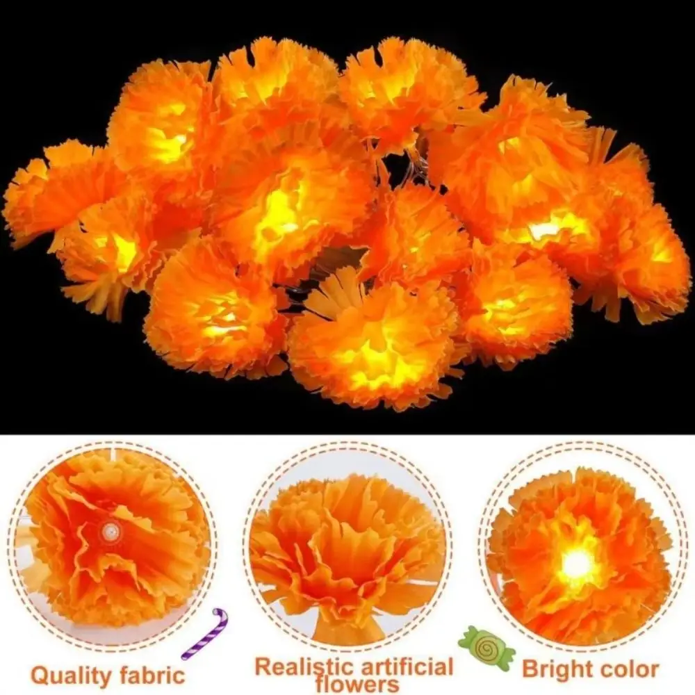 Battery Powered/Solar Powered Marigold Garland Lights Warm Light Orange Halloween Marigold Led Lights for 10LED/30LED
