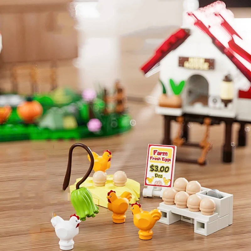 Mini poulailler avec figurines, ensembles de construction, modèle d'éclairage de ville, blocs de construction modulaires, cadeau pour adultes et enfants, 323 pièces