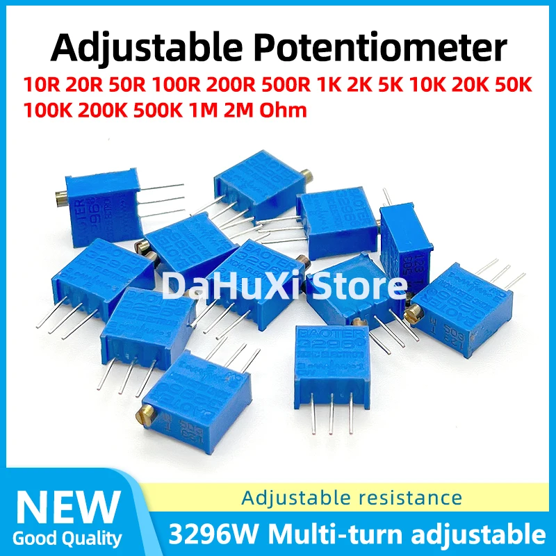 10Pcs 3296W 10 20 50 100 200 500 R 1K 2K 5K 10K 20K 50K 100K 200K 500K 1M 2M Ohm 103 Adjustable resistance Trimmer Potentiometer