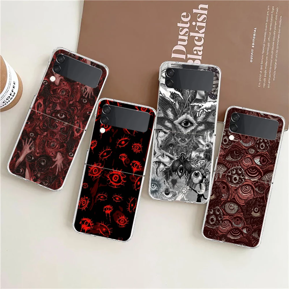 Phone Cover For Samsung Galaxy Z Flip 7 6 5 4 Case Transparent For Samsung Z Flip 3 Hard PC Foldable Trendy Cool Eyes Creative