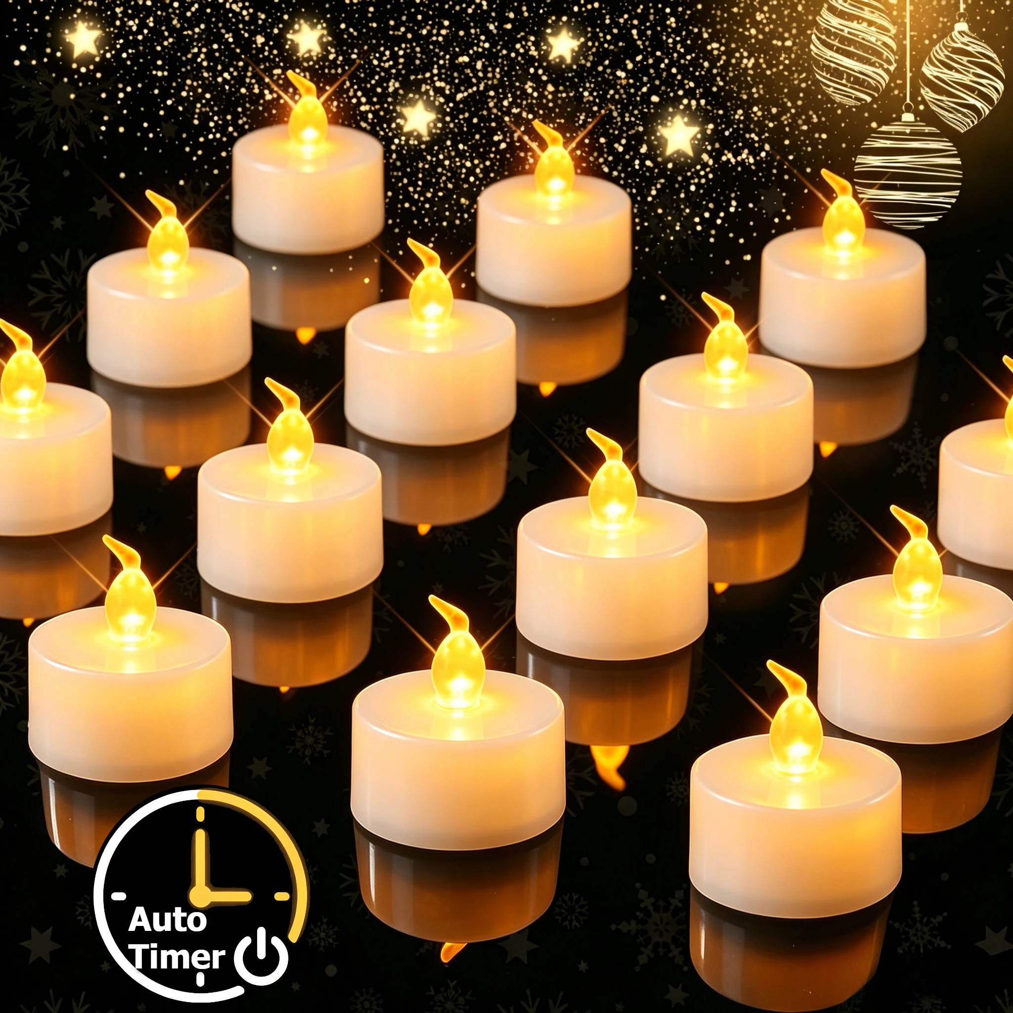 Flameless TeaLights Candles with Timer 6 Hours On and 18 Hours Off in 24 Hours Cycle Automatically Flickering LED Votive Candles