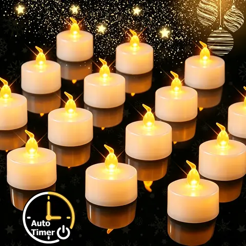 Flameless TeaLights Candles with Timer 6 Hours On and 18 Hours Off in 24 Hours Cycle Automatically Flickering LED Votive Candles