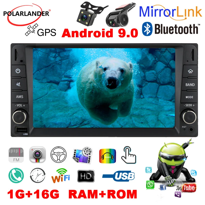 7" Android 9.0 2Din Car Radio Stereo 1+16GB GPS WIFI Mirror‑Link CANBUS FM Radio for Hilux Land Cruiser Prado Corolla RAV4
