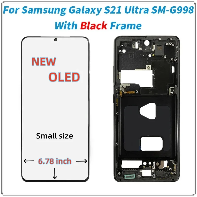 100% Super OLED S21Ultra G998 Display NEW For Samsung Galaxy S21 Ultra LCD With Frame SM-G998F/DS G998B G998U LCD Touch Screen