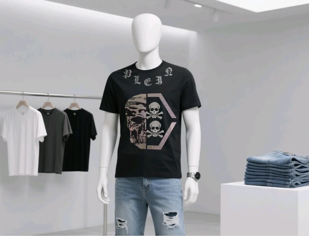 

Men's Designer Branded T-Shirts with Rhinestone Details Stylish Premium Fashion Tops Perfect for Clubbing Friends Meetups Soft D