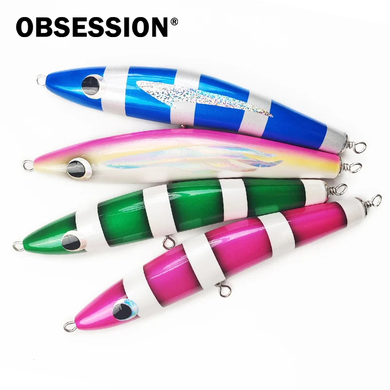 OBSESSION WD114 110g 250mm Floating Big Game Wooden Pencil Fishing Lure Saltwater GT Trolling Bait Topwater Fishing Wood Baits