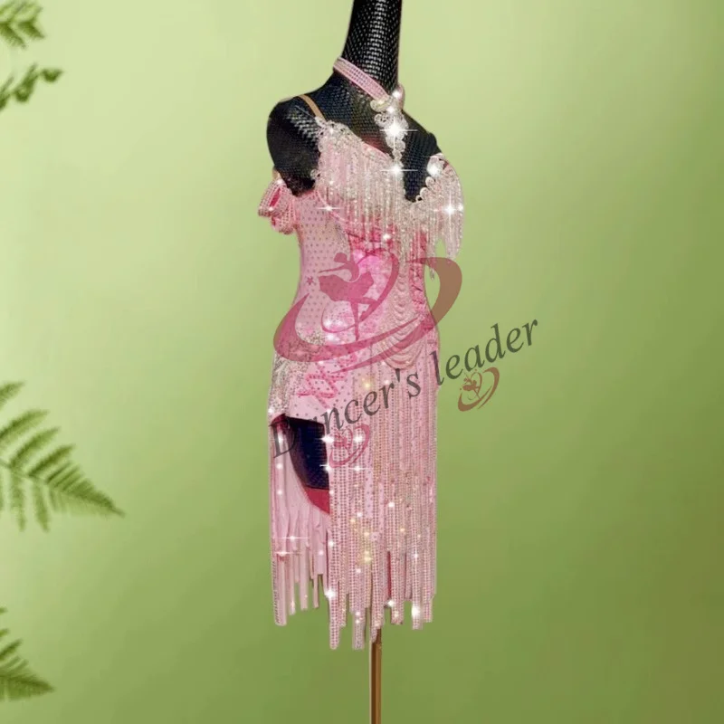 Costume de danse latine professionnel pour enfants, Costume Standard pour adultes avec pompon fait à la main, Rumba Cha Cha Tango, jupe latine