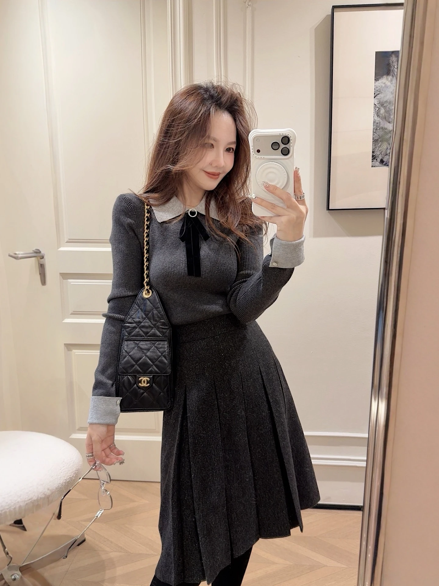 

PINZIKO Облегающий вязаный свитер для женщин, осенне-зимний, модный, из мягкой шерстяной смеси, с длинными рукавами, в французском стиле, имитация двухслойности