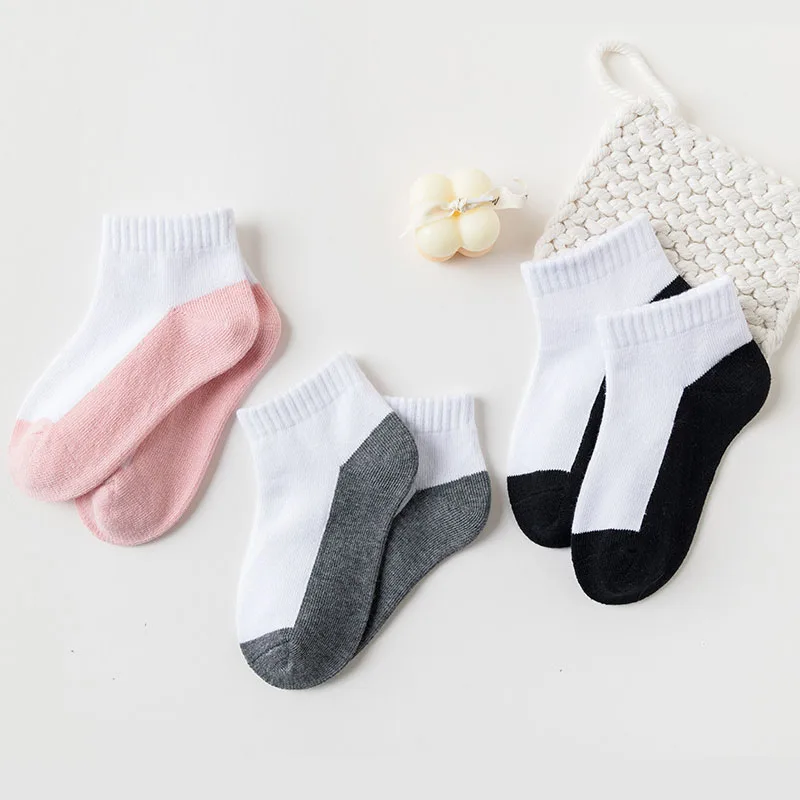 5 Pairs/Lot Children Socks Boy Girl Baby Cotton Fashion Black White Gray Pink For Summer New 1-12 Years Kids Teens Student Socks