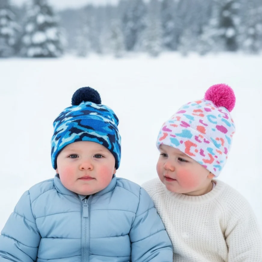 

1-3 Years Children's Winter Caps Warm Knitted Hat Gloves Set Winter Girls' Warm Beanie Mitten Set For Kids