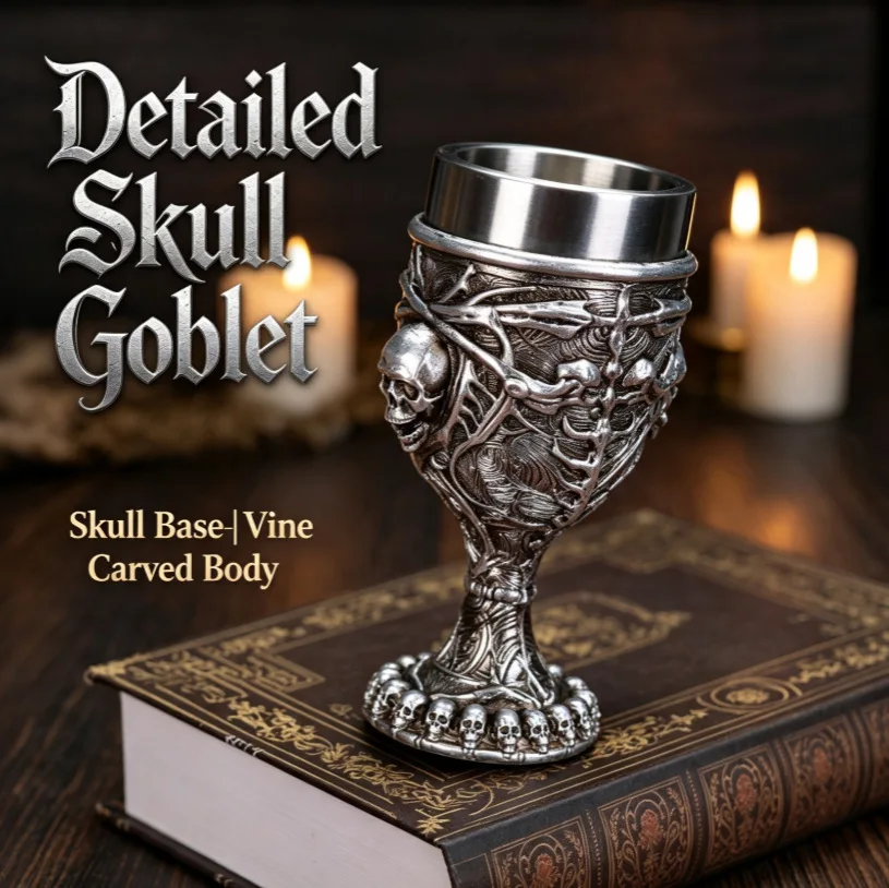 Gothic Skeleton Vine Goblet Wine Glass 3D Retro Resin Stainless Steel Standing Cup Skull Mug Halloween Bar Drinkware