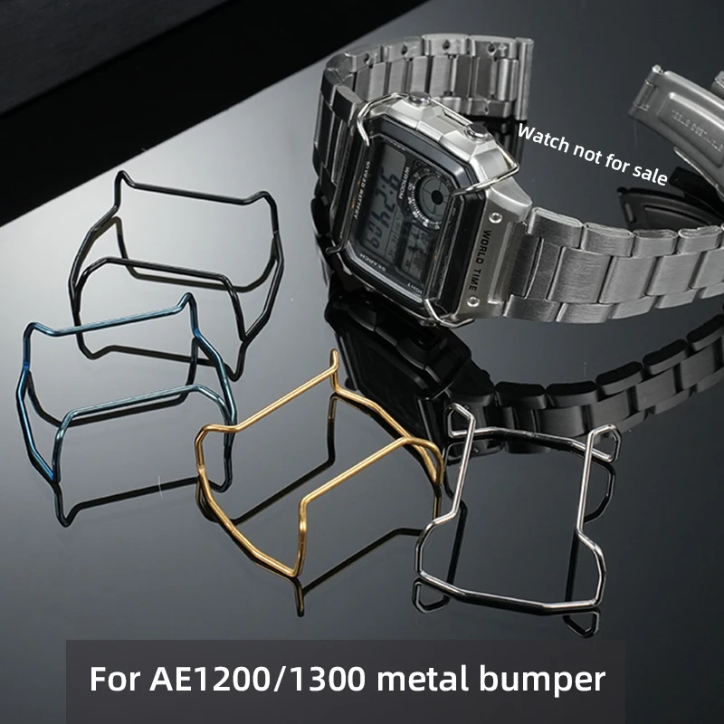 AE-1200 AE-1300 Face Bumper Case Stainless Steel Bumper For Casio 3299 AE1200 AE1300 Crash Strip Anti Corrosion blue silver gold