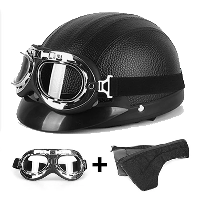 

Motorcycle Helmet Men Women Open Face Half-helmet Adults Equipment Electric Bicycle Scooter With Goggles Moto Helmets Universal