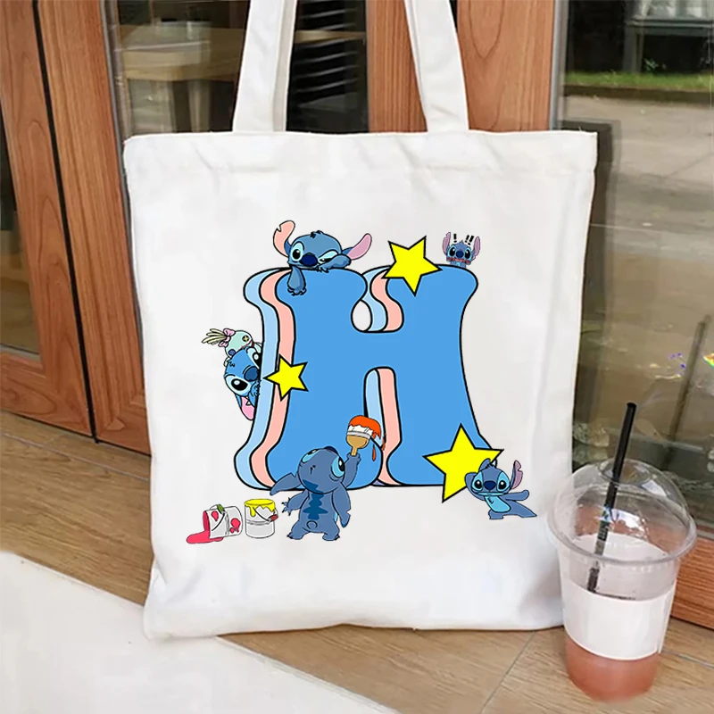 

Lilo Stitch Women Canvas Tote Cute Cartoon Girl Shoulder Bag Portable Lightweight Grocery Bags Female Travel Shopping Bag