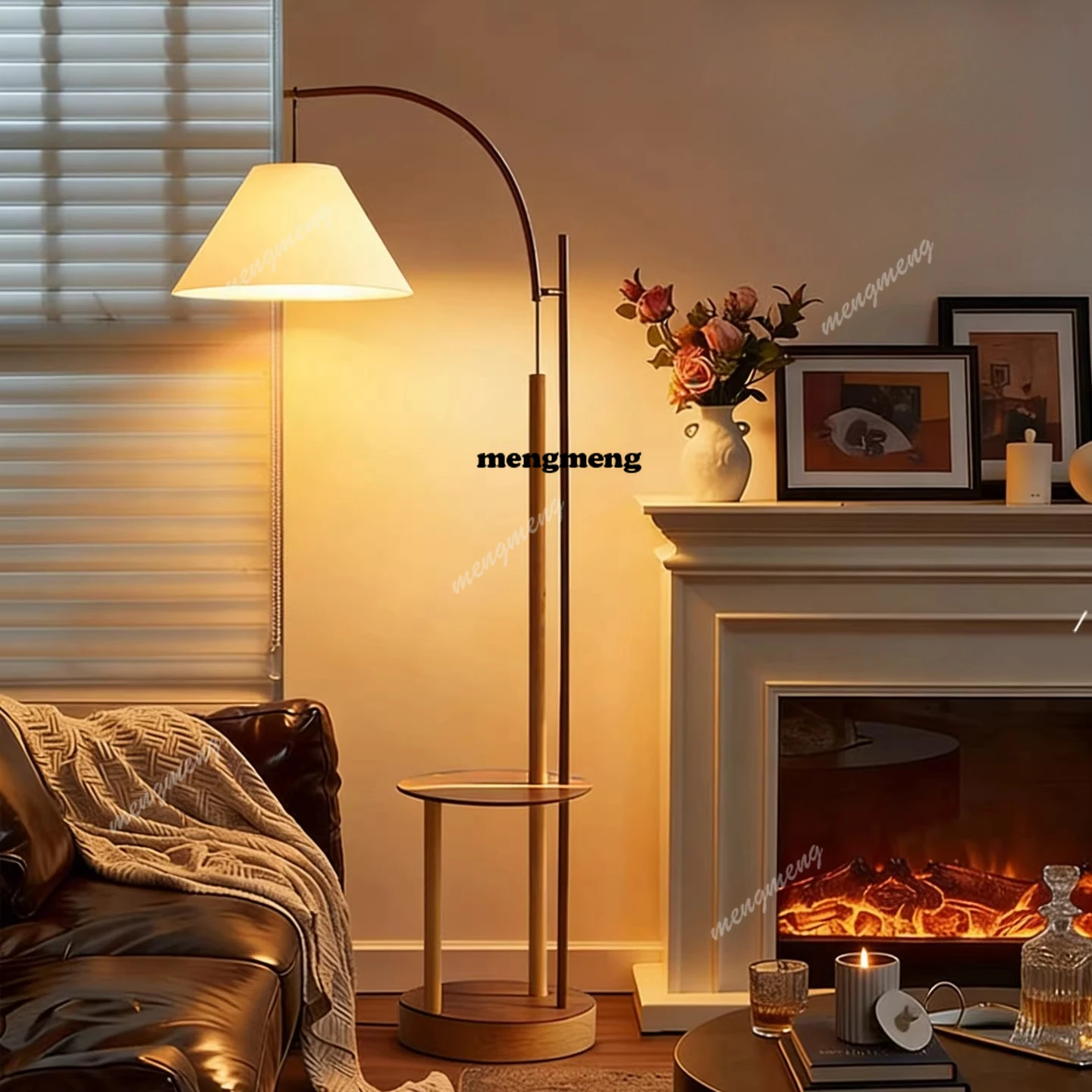 

Medieval floor lamp retro living room bedroom bedside vertical table lamp wood iron ambient lamp