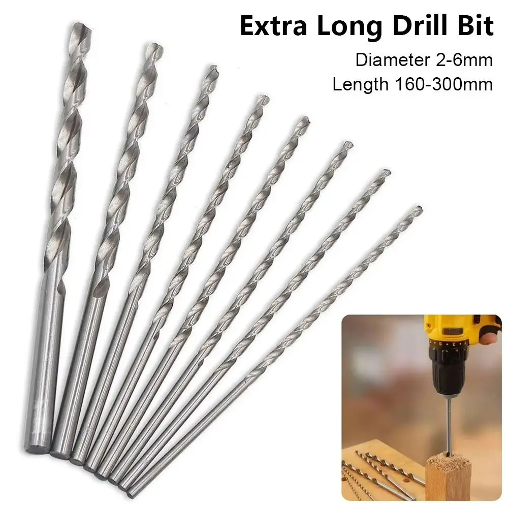 1Pcs Diameter 2-6mm Extra Long Drill Bit Length 160-300mm HSS Steel Drilling Tool Straight Shank Power Tool