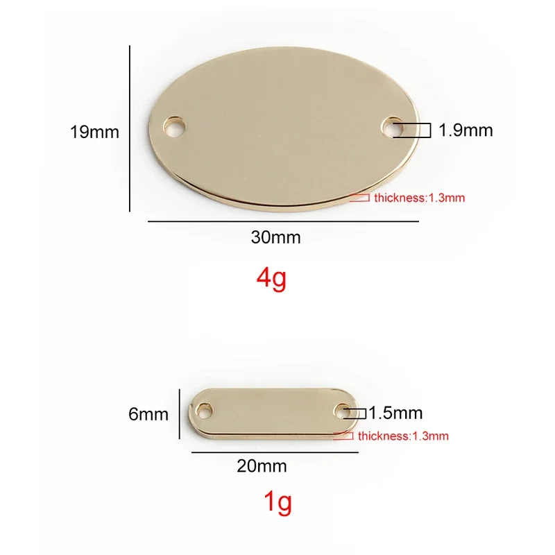 30x19mm,20x6mm Oval/Rectangular High Polished Double Holes Custom Name Logo Label For Sewing Wallet Bags Laser Brand Plate Tags